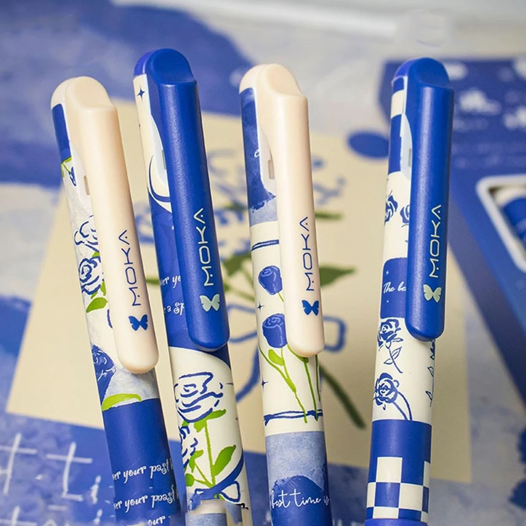 4pcs/Set Cute Blue Rose Aesthe - Gel Ink Pen Set 评论和价格