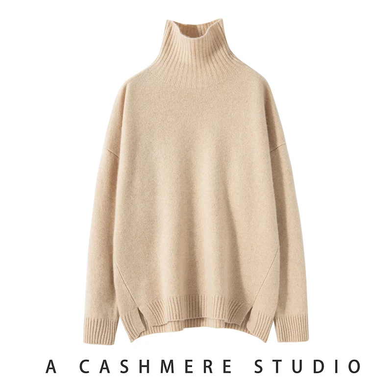 High Collar Winter Loose Women Sweaters 100% Goat Cashmere Knitted Leisure Pullovers Hot Sale Ladies Jumpers Clothes 2024 Autumn