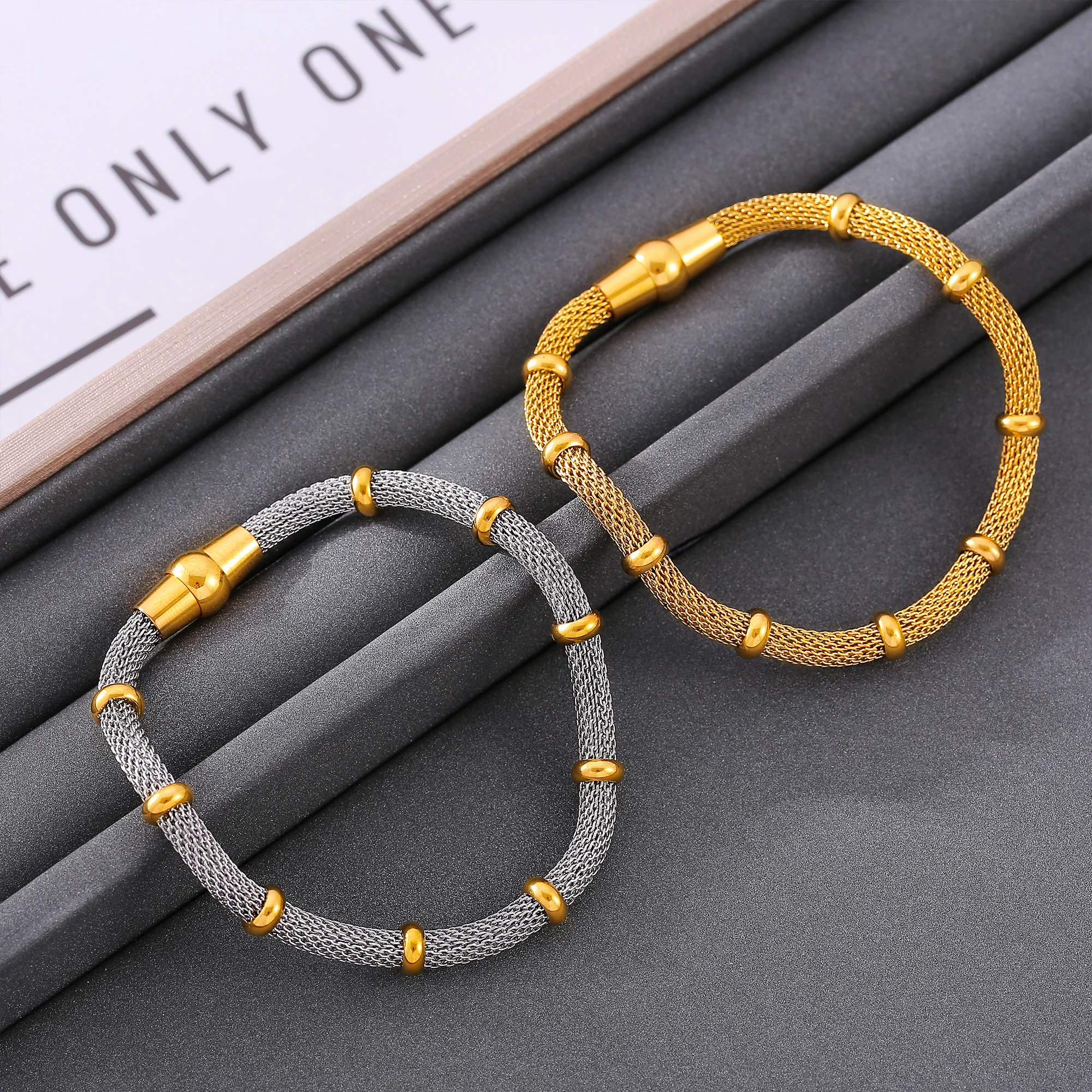 Stainless Steel Hollow Mesh Chain Bangle For Women Gold Silver Color Round Wristband Women Bangle Bracelets Waterproof Jewelry