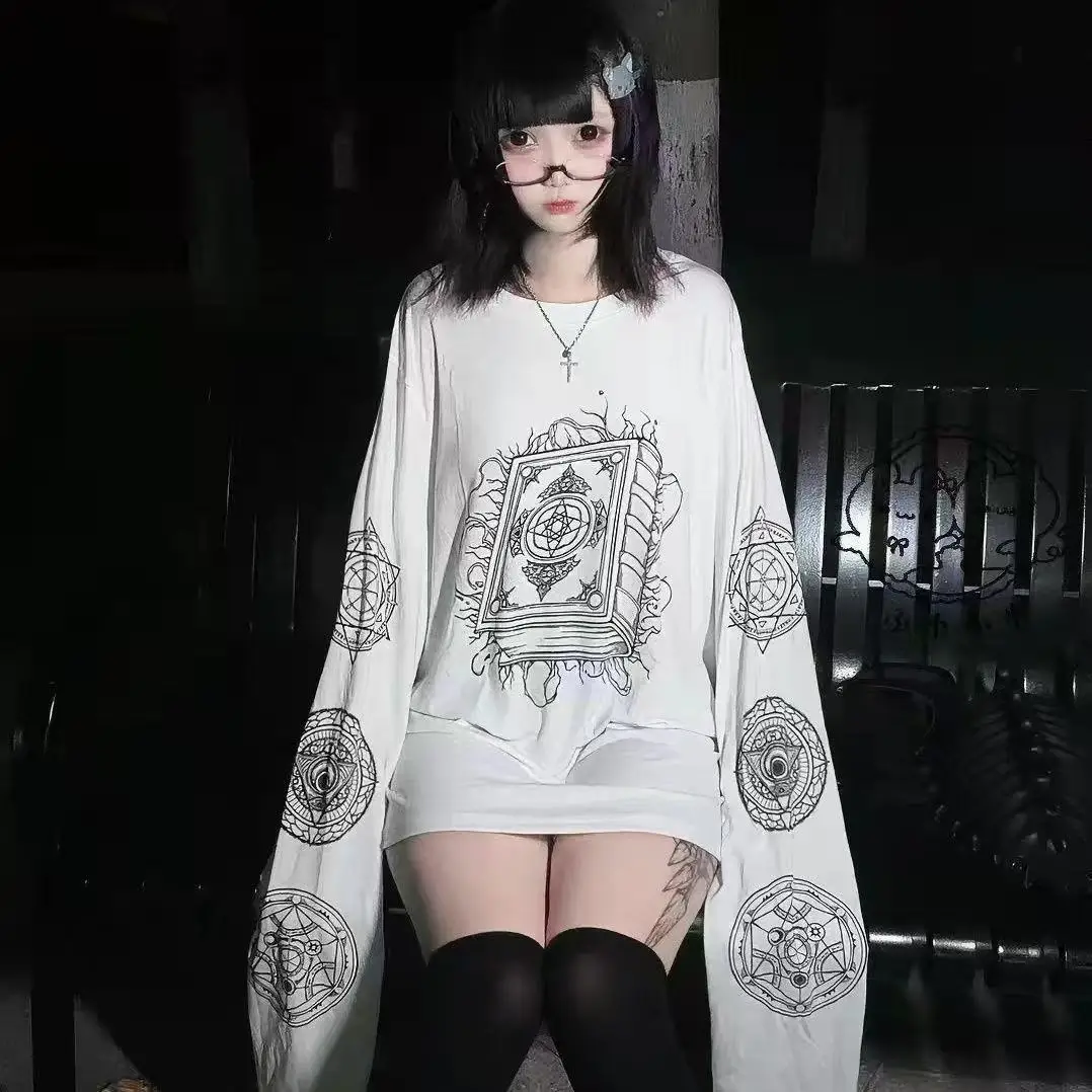 Subculture Girl Fantasy Book Magic Spell Magic Circle Long-sleeved T-shirt Niche Dark Style Cute Sleeves Loose  Base Layer Top
