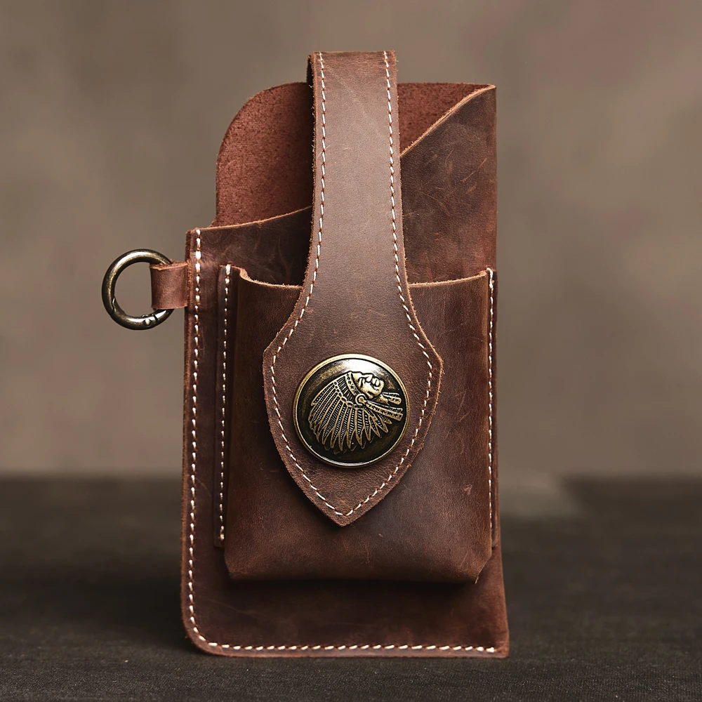 

Поясная сумка из натуральной кожи в стиле ретро, сумка для ключей из воловьей кожи, сумка для мобильного телефона, спортивные поясные сумки для телефона, потертые на поясе