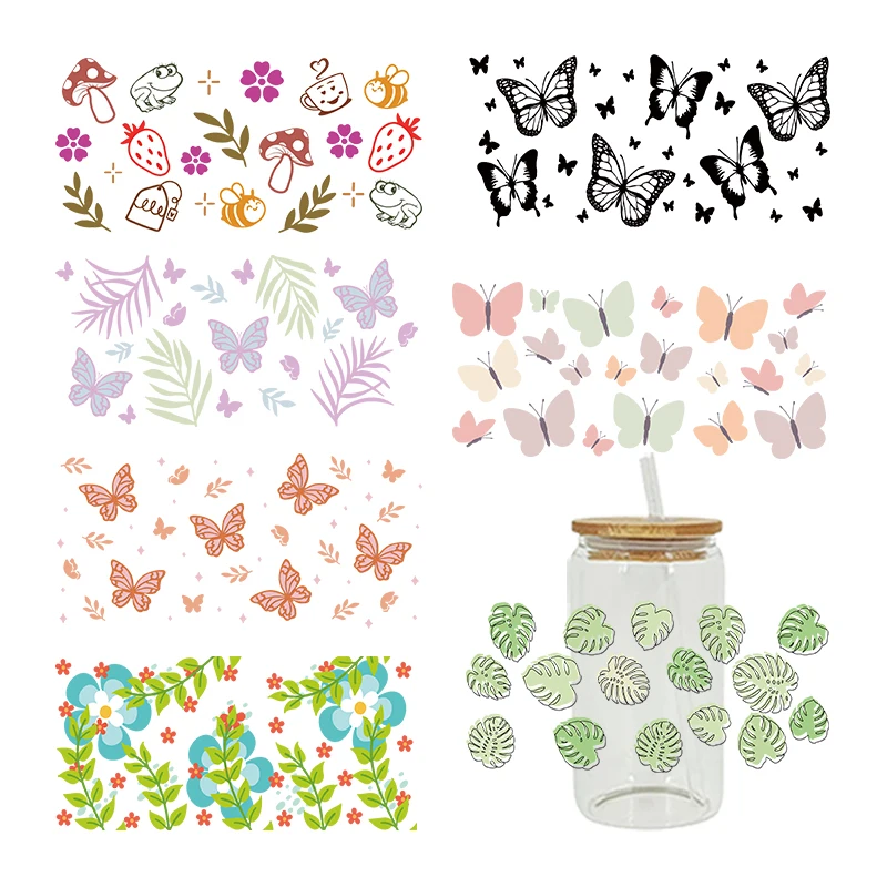 Beautiful Butterly Flowers UV DTF Sticker for 16oz Cup Wrap Transfer Sticker Custom Label DIY Logo Self adhesive D7649