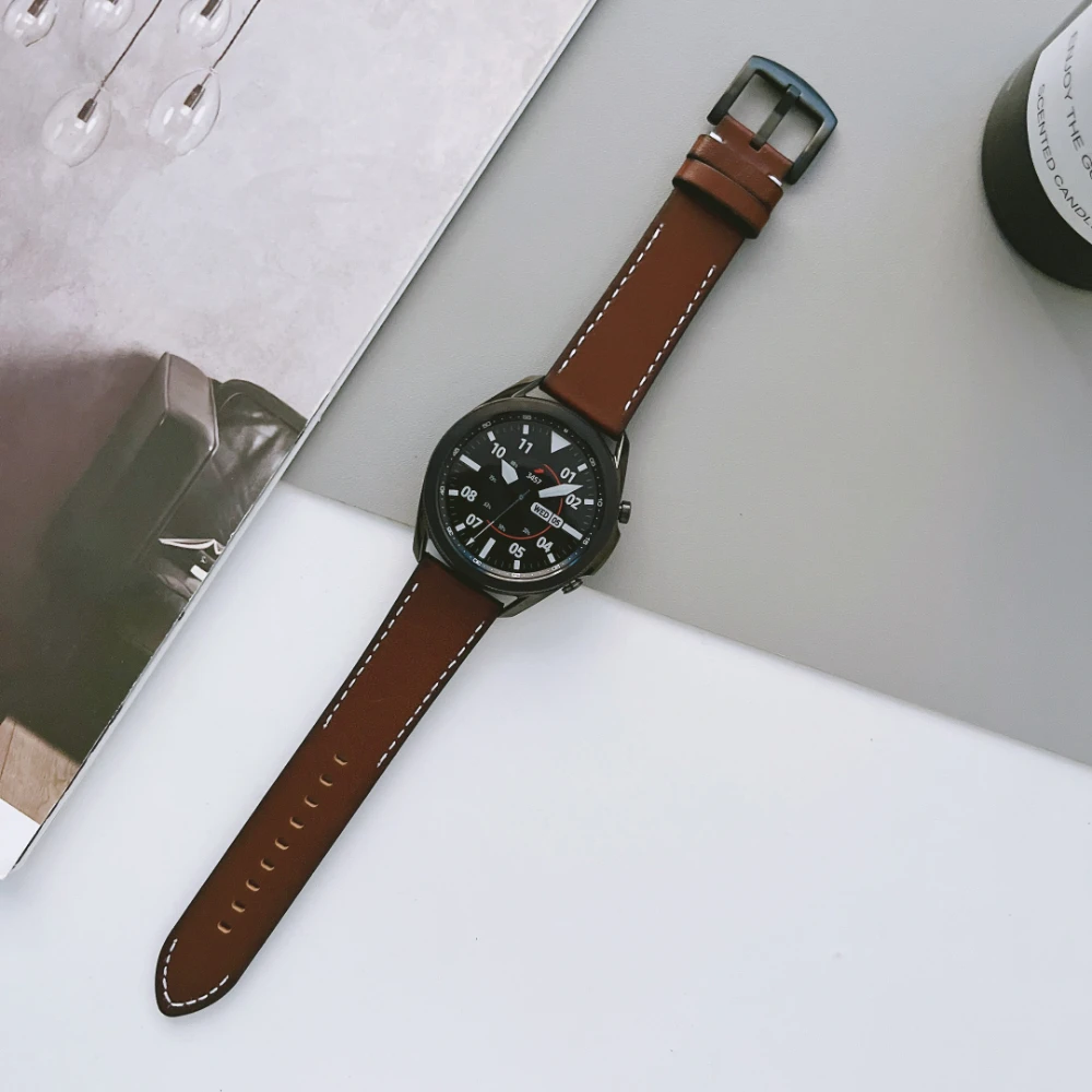 Leather Strap For Samsung Galaxy watch 3/4 Active 2/Huawei Watch GT2 Premium Vintage Smart Replacement Bracelet For Amazfit GTR