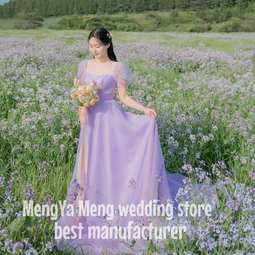 주이슈 2025 프린세스 퍼플 A라인 한국 웨딩드레스 정원 촬영 스퀘어넥 이브닝드레스 롱 드레스 맞춤 제작