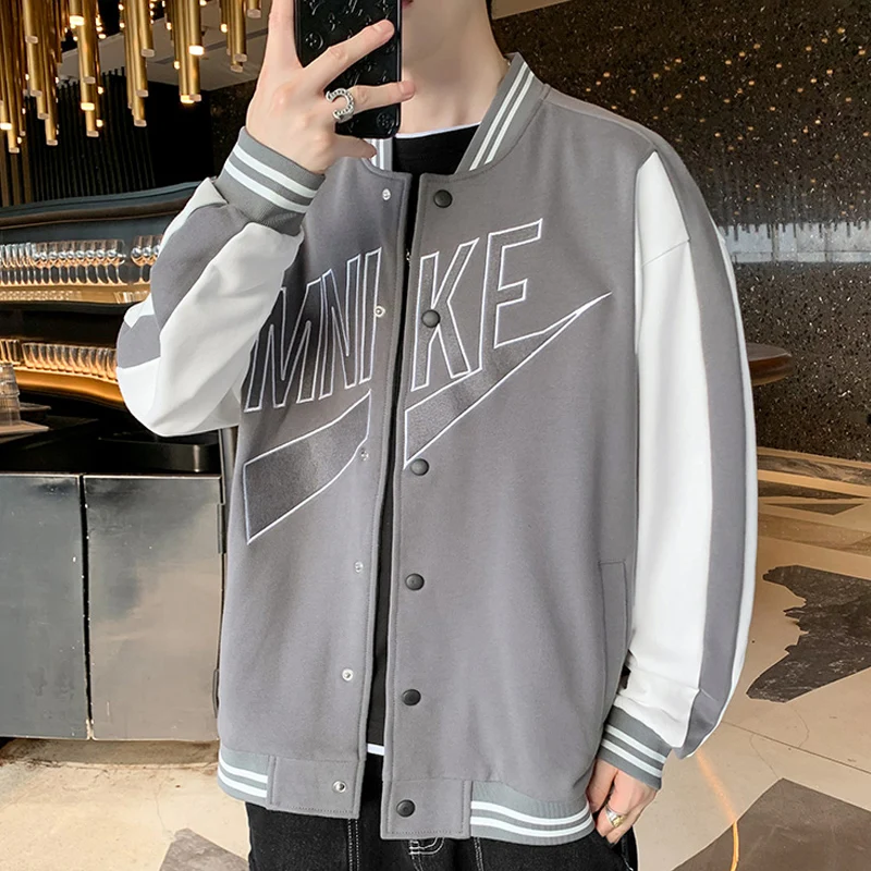 Black Gray Letter Print Jacket Loose Oversized Clothes Casual Men Baseball Clothes Personality Street Coat Warm Autumn Jackets