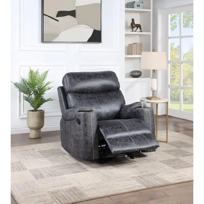 

Microfiber Manual Recliner Chair with Cupholder, Dark Gray Color, Comfortable Seating for Living Room or Home Theater
