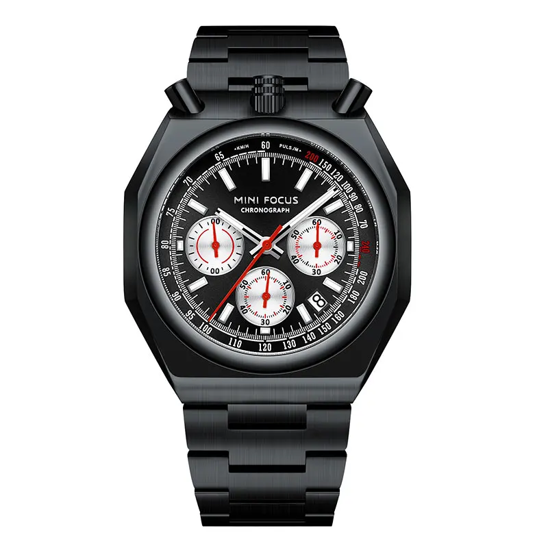 MINI FOCUS Chronograph Quartz Watch for Men Fashion Waterproof Luminous Wristwatch with Calendar Stainless Steel Strap 0601
