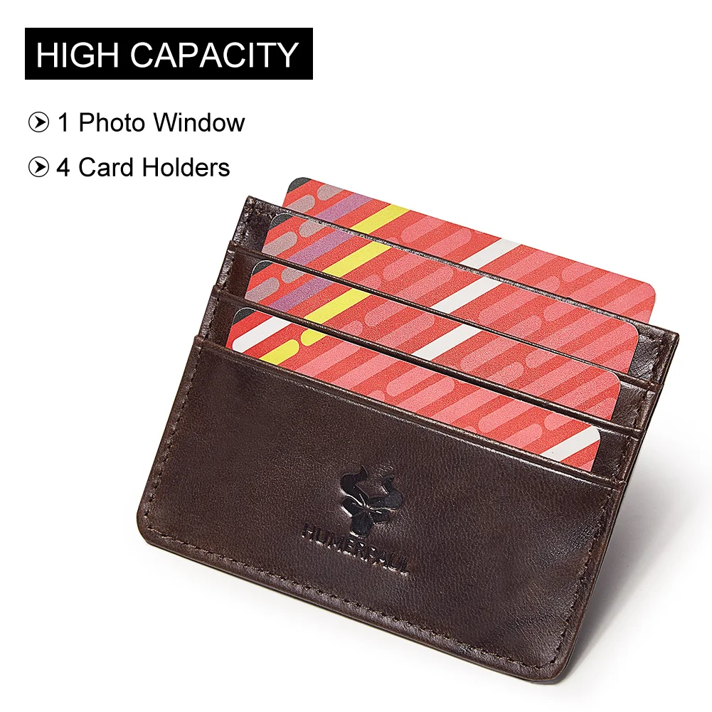 100% Genuine Leather Thin Card Wallet For Men Business Portable RFID Card Slots Card Case ﻿High-Capacity Durable Card Holder