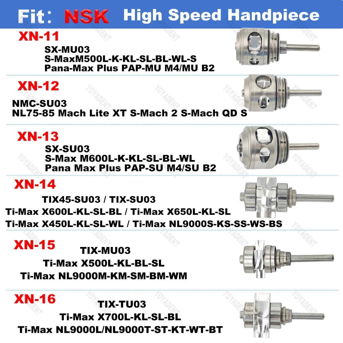 Misura NSK Ti-Max X600L/X650L/X450L/NL9000S Manipolo ad alta velocità Rotore d'aria Cartuccia turbina dentale TIX45-SU03/TIX-SU03