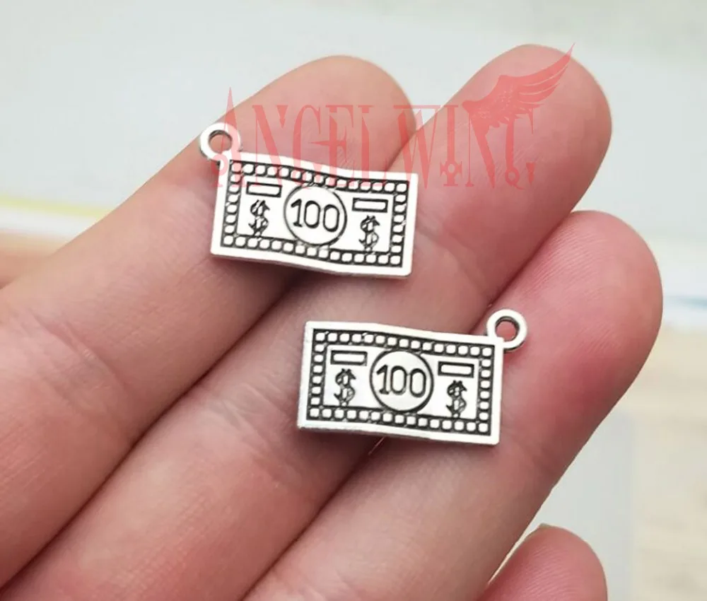 25pcs/lot--10x19mm Antique Silver Plated 100 Dollars Money Charms Pendants DIY Supplies Jewelry Making Findings Accessories