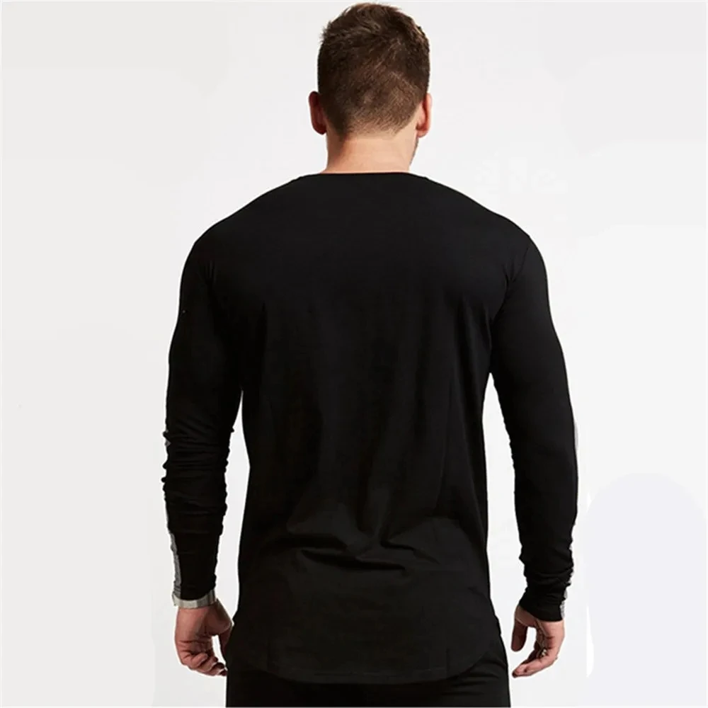 Long Sleeve Sport Shirt Men Rushgard Running TShirt Cotton Stripe Fitness T Shirt Men Sport Top Gym Shirt Sportswear T-Shirt