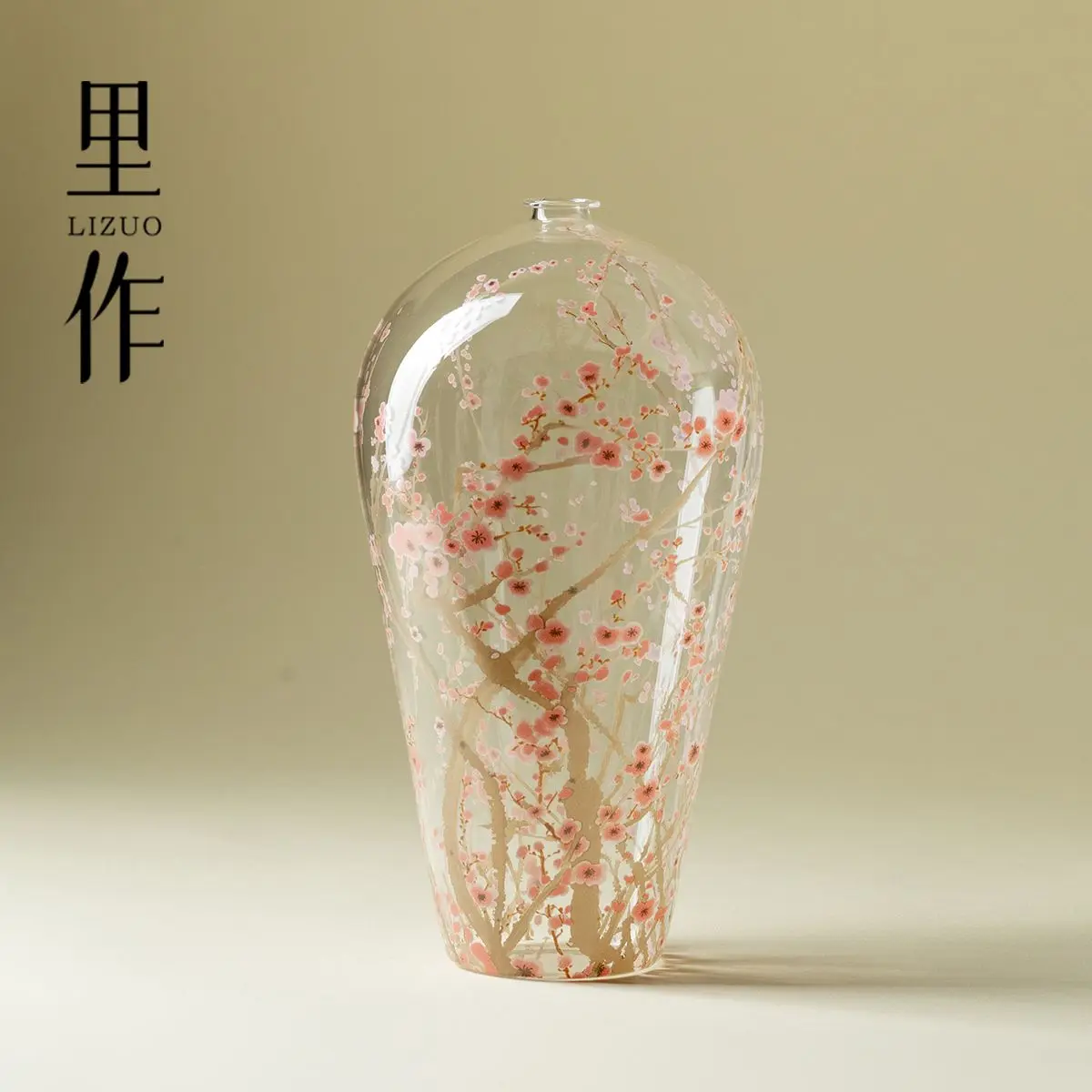 Vase New Chinese Style High Appearance Horizontal Plum Blossom Print Living Room Porch Decorative Glass Vase