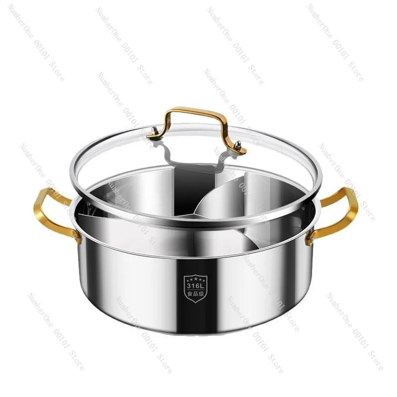 316 Stainless Steel Mandarin Duck Pot | Large Capacity Three-grid Four-palace-grid Hot Pot Basin.