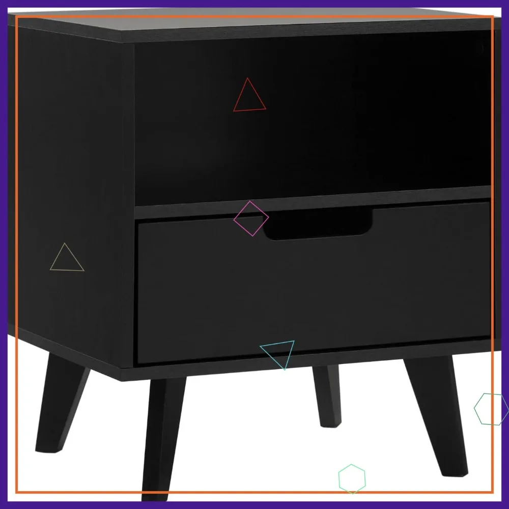 

Современная 20-дюймовая тумбочка с выдвижным ящиком — дизайн середины века, черная отделка для декора спальни