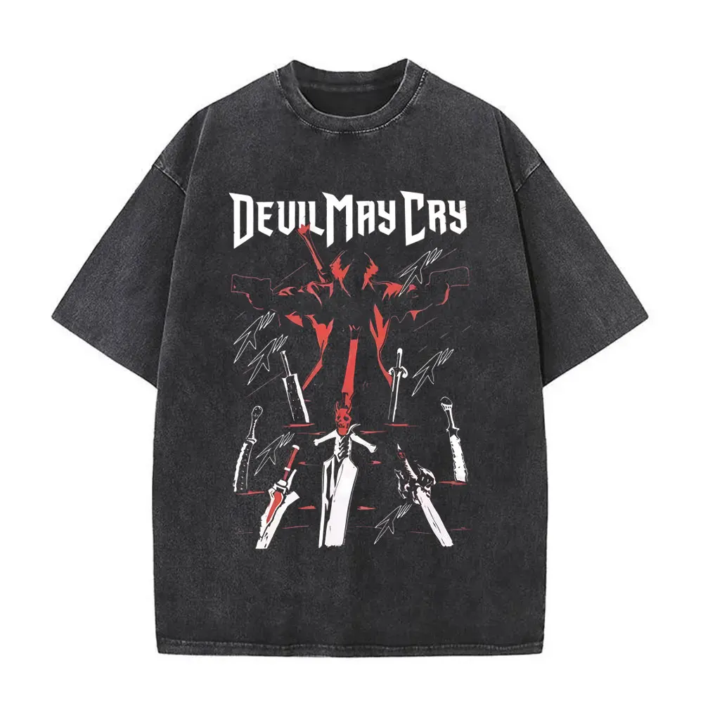 

Washed Vintage Game Devil May Cry Dante Graphic Print T Shirt Men Women Summer Casual Oversized Short Sleeve T-shirt Streetwear