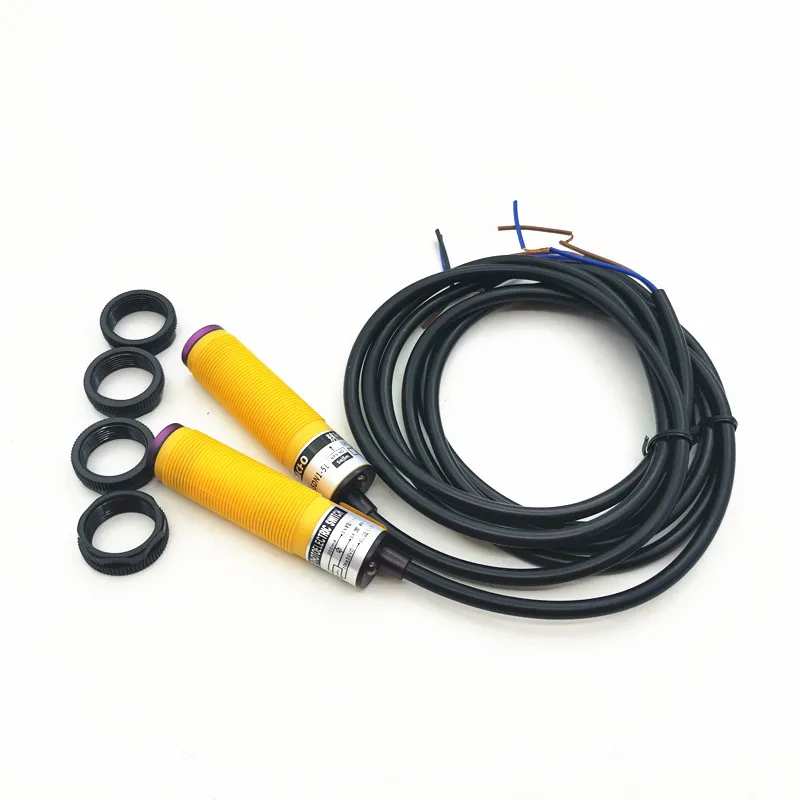 M18 Photoelectric Infrared Trough Beam Sensor Receive (3-wire) Send (2-wire) Cylinder Type Switch NPN NO Detection Distance:5m