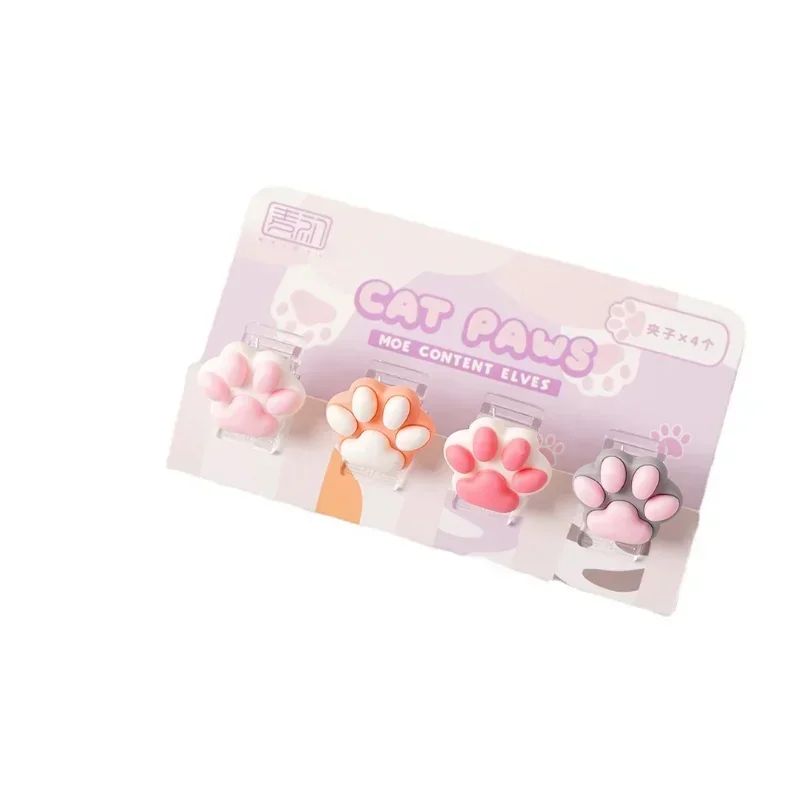 4pcs/set Cute Cartoon Paper Clip Sweet Kitten Paw Animal Snack Seal Clip Kawaii Fashion Scrapbook Clip Lovely Student Supplies