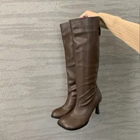 Eilyken Autumn Winter Cosy Button Woman Knee-High Modern Boots Fashion Round Toe Thin Heels Ladies Long Booties Party Shoes - Image 4