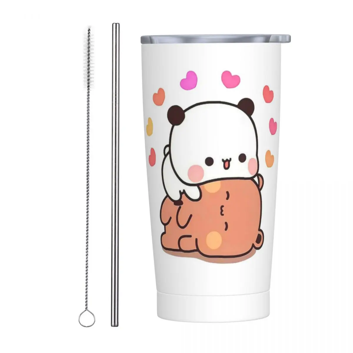 Peach And Goma Bubu Dudu Balloon Stainless Steel Tumbler Vacuum Insulated Mug Thermal Cold Bottle Straws With Lid 20oz