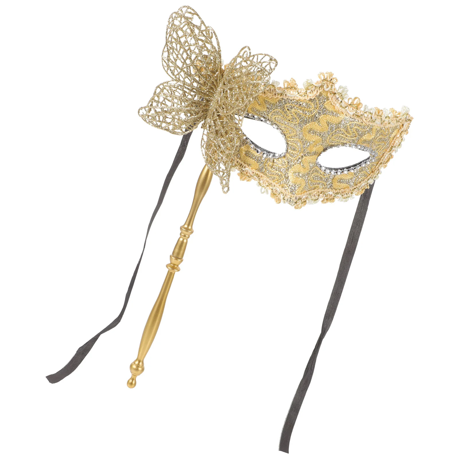 

Mask Masquerade with Stick Mascara Dragon Pattern Prom for Women Gold Mardi Gras Plastic Handheld Miss Man Halloween Costumes