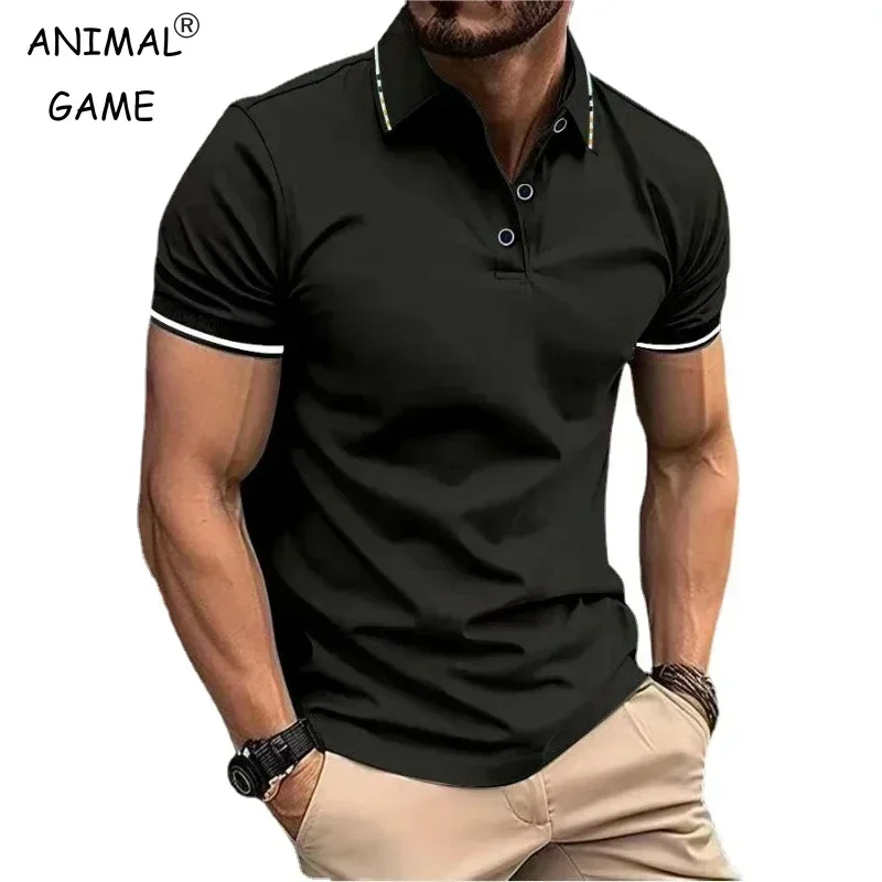 Neue männer Kurzarm Polo Shirts Sommer T-shirt Revers Atmungsaktive Grundlegende Button-up Gym Top Leichte Lose Männer Shirts