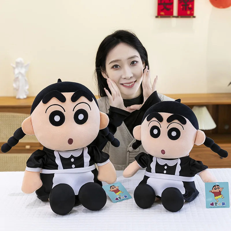 Kawaii Stuffed Doll Plush Toy Cute Crayon Shin Chan Maid Outfit Running Figure Kids Birthday Christmas Gift Plushie Pillow 120cm
