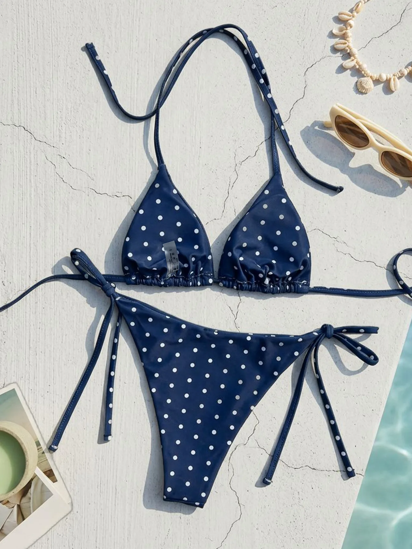 2026 Retro Polka Dot Bikini-Set mit Seitenverschluss für Damen, Sexy Push-Up Neckholder-Bademode, Hochgeschnittener Strand-Badeanzug, Sommer – Detail 31