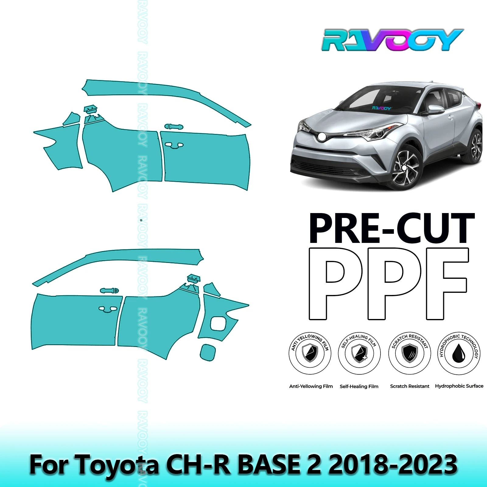 

For Toyota CH-R BASE 2 2018-2023 8.5mil Clear Matte Pre-Cut PPF Door & A/B Pillar Kit TPU Paint Protection Film Set
