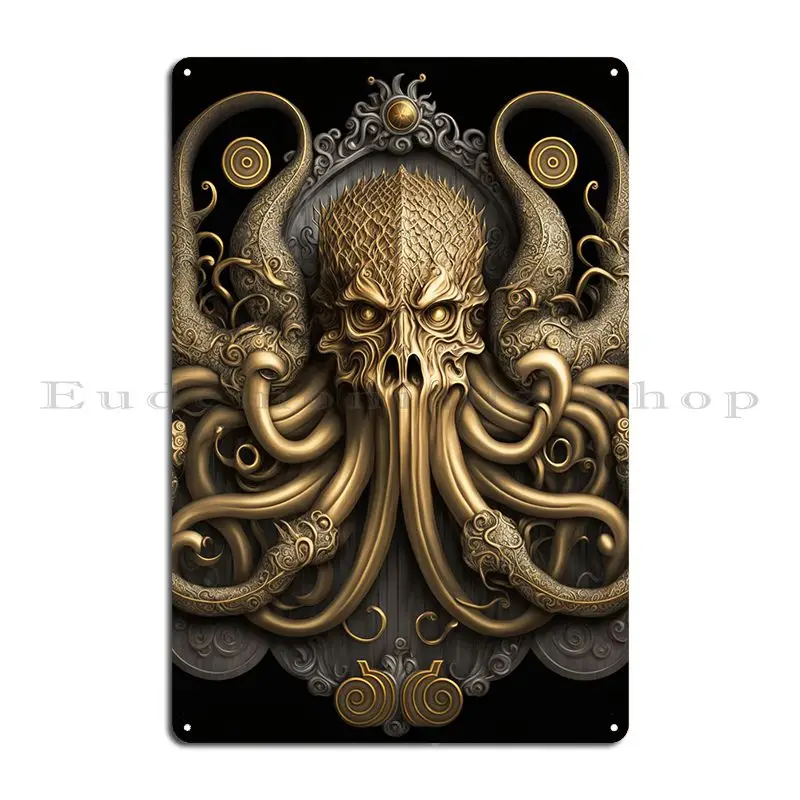 Kraken Golden Art Deco Metal Sign Plaques Club Vintage Cinema Create Tin Sign Poster