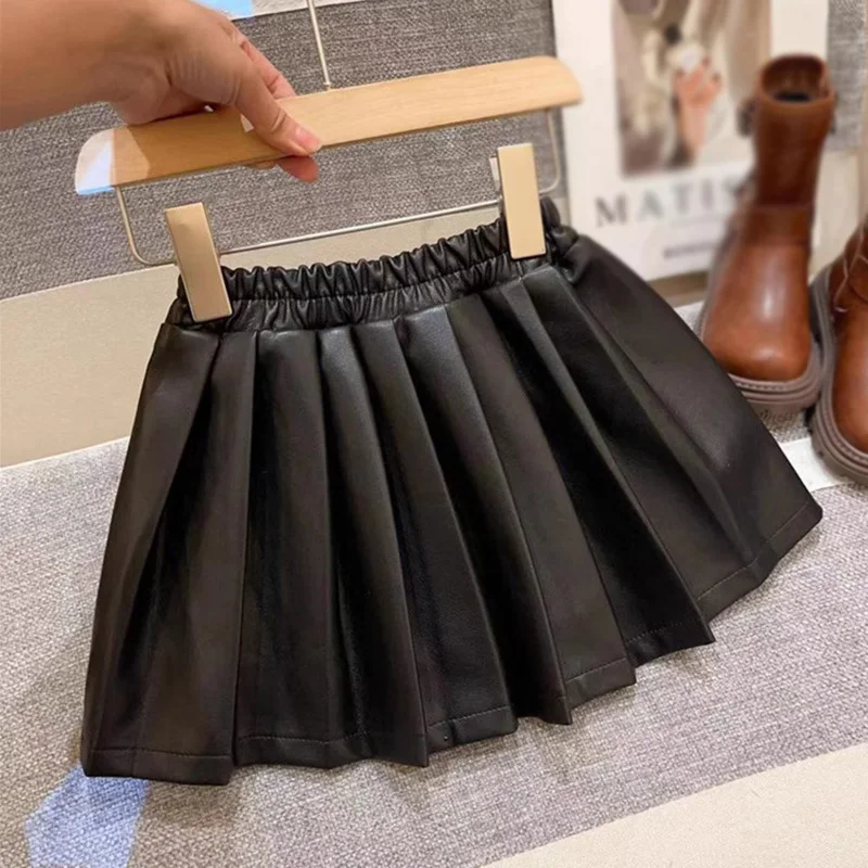 女の子用PUレザープリンセススカート,プリンセススタイルのミニスカート,厚くて暖かい,2〜10歳,秋冬