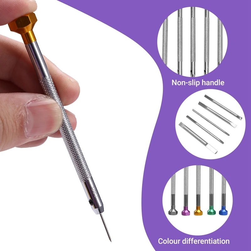 5Pcs/Set 0.8-1.6Mm Steel Screwdriver For Watch Repairing Portable Watch Tools Band Removal With Pins Watchmaker Tools