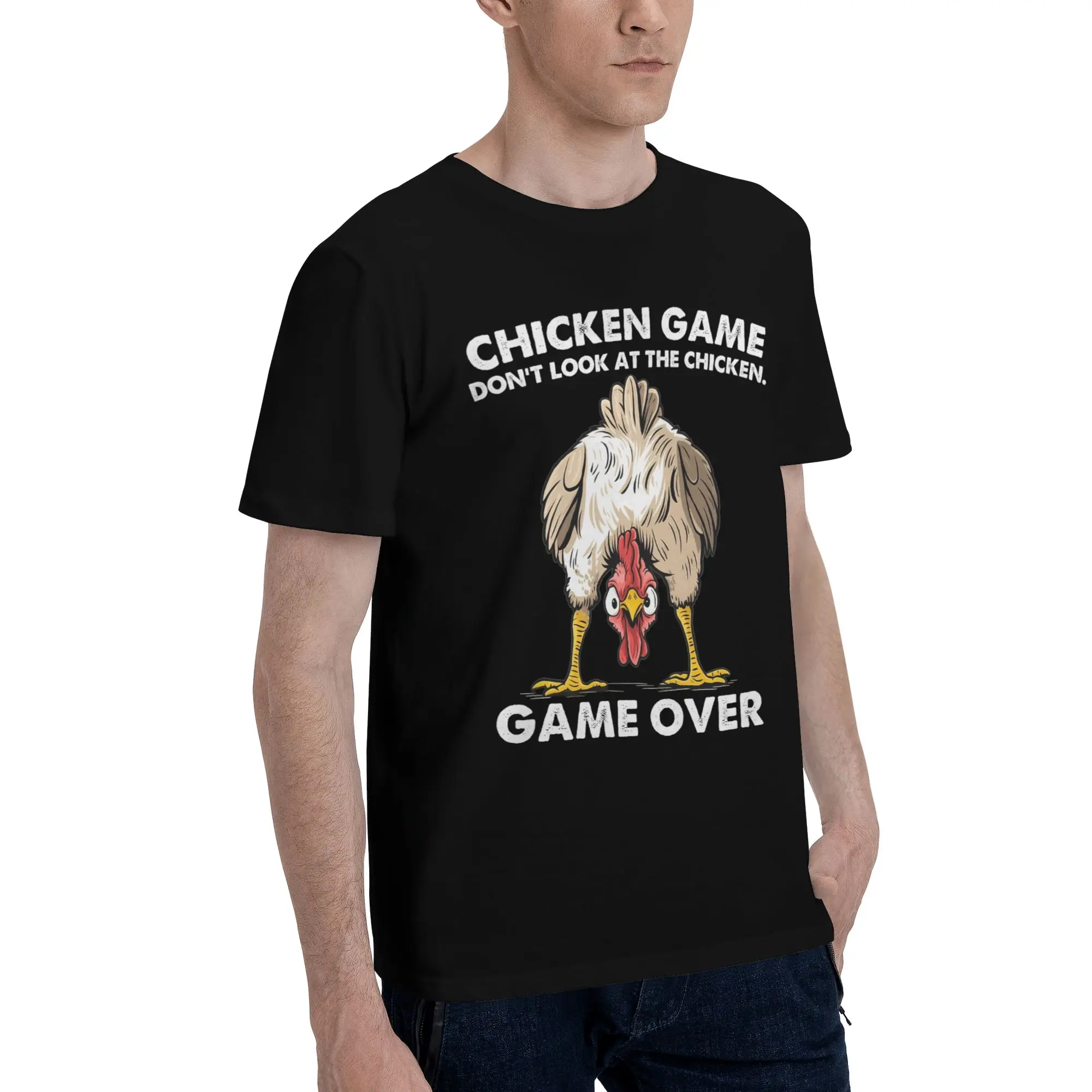 Printed Chicken Game Dont Look At The Chicken T Shirt For Unisex  Pure Cotton T-shirts Short Sleeve Clothing