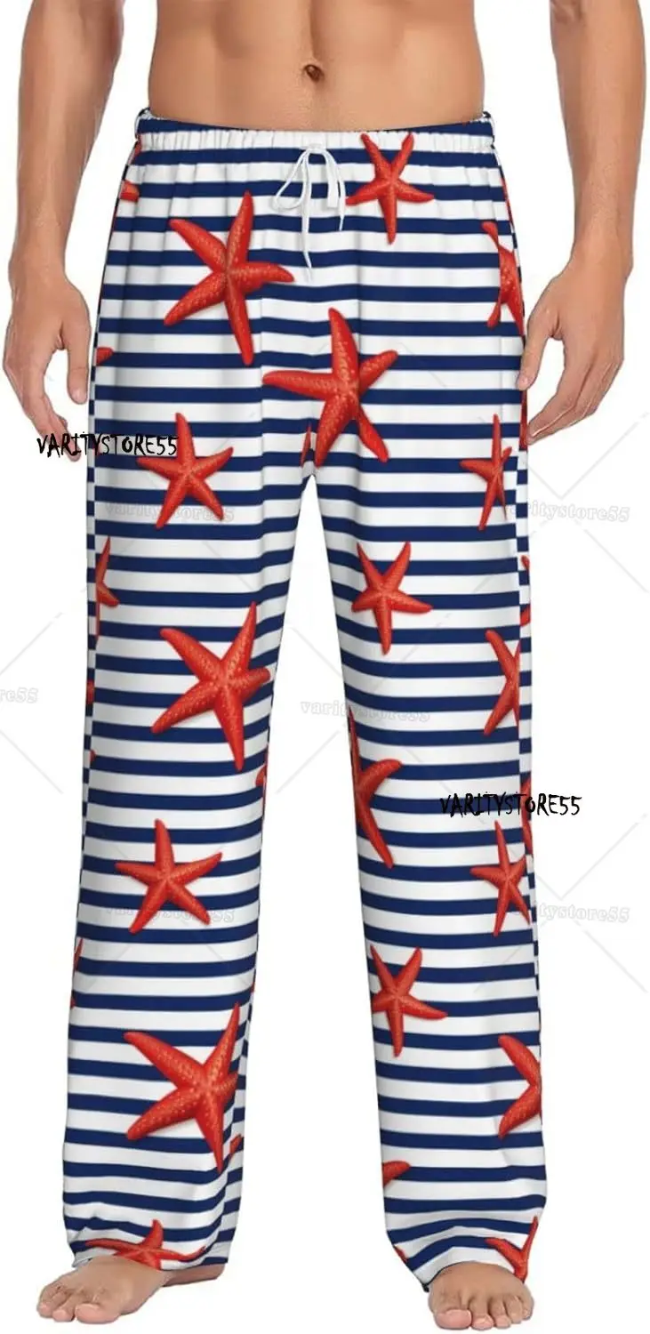 

Starfish Blue Stripe Mens Pajama Pants Comfy Lounge Pants Casual Bottoms
