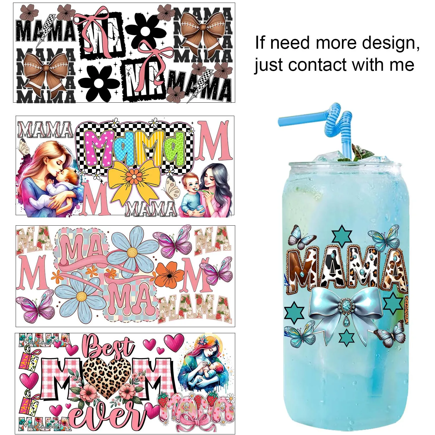 Mother's Day I love Mom UV Sticker Party DIY Decals 3D transfers uvdtf tumbler seal stickers 16oz uv dtf cup wraps