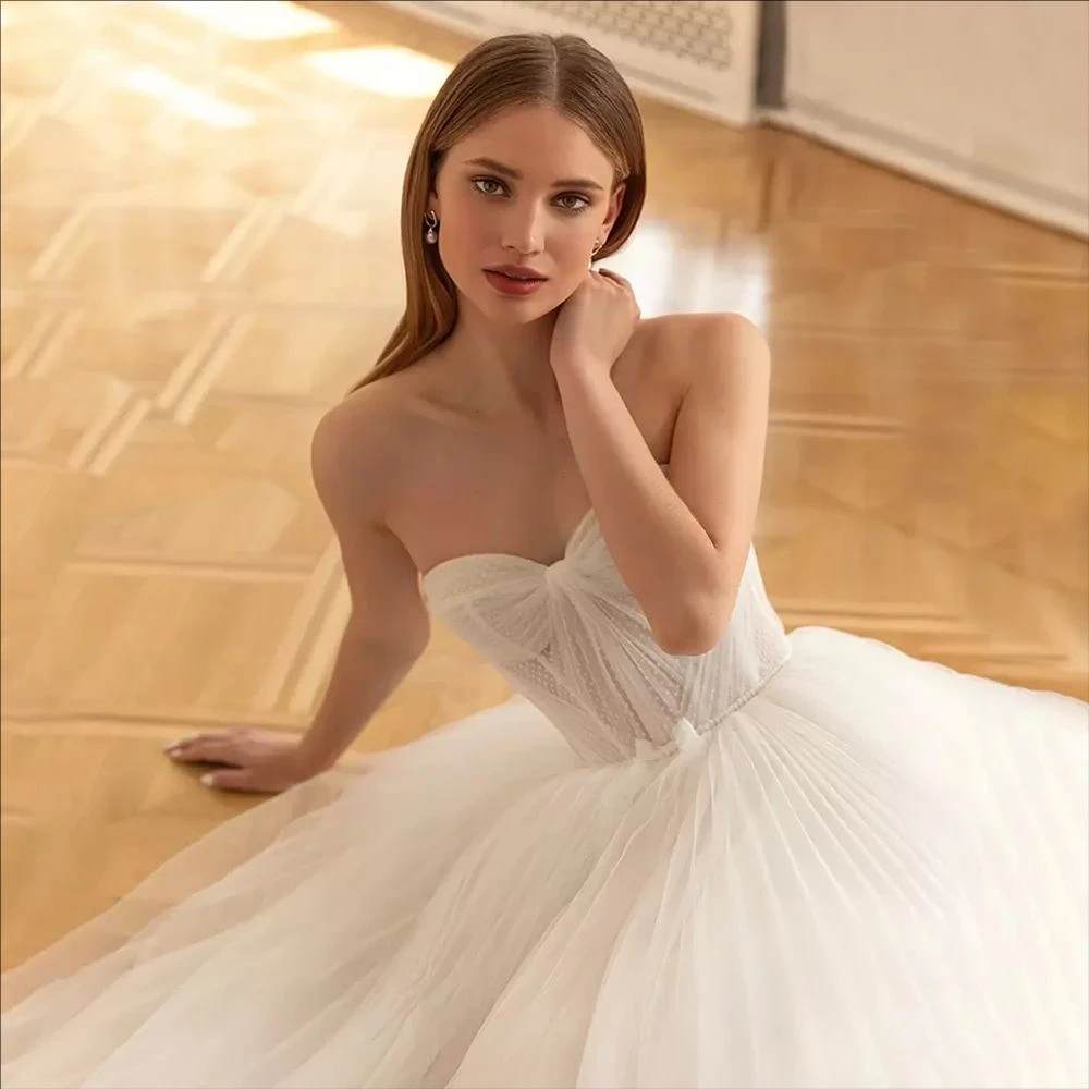 Sweetheart Short Wedding Dresses Mid-Calf Tulle Simple  Bride Gowns A-Line Backless Zipper Customized Vestido De Novia