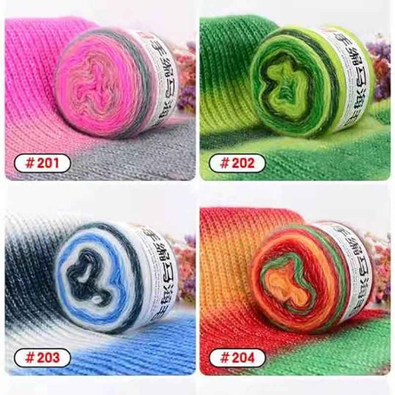 New Product Coarse Mohair Hand-knitted Gradient Rainbow Wool Chunky Yarn Multi-color Knitted Hat Scarf Shawl Coat