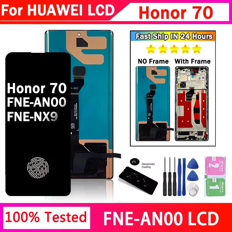 6.67''New LCD For Huawei Honor 70 LCD FNE-AN00 FNE-NX9 Display Touch Screen Digitizer For Honor70 Display With fingerprints