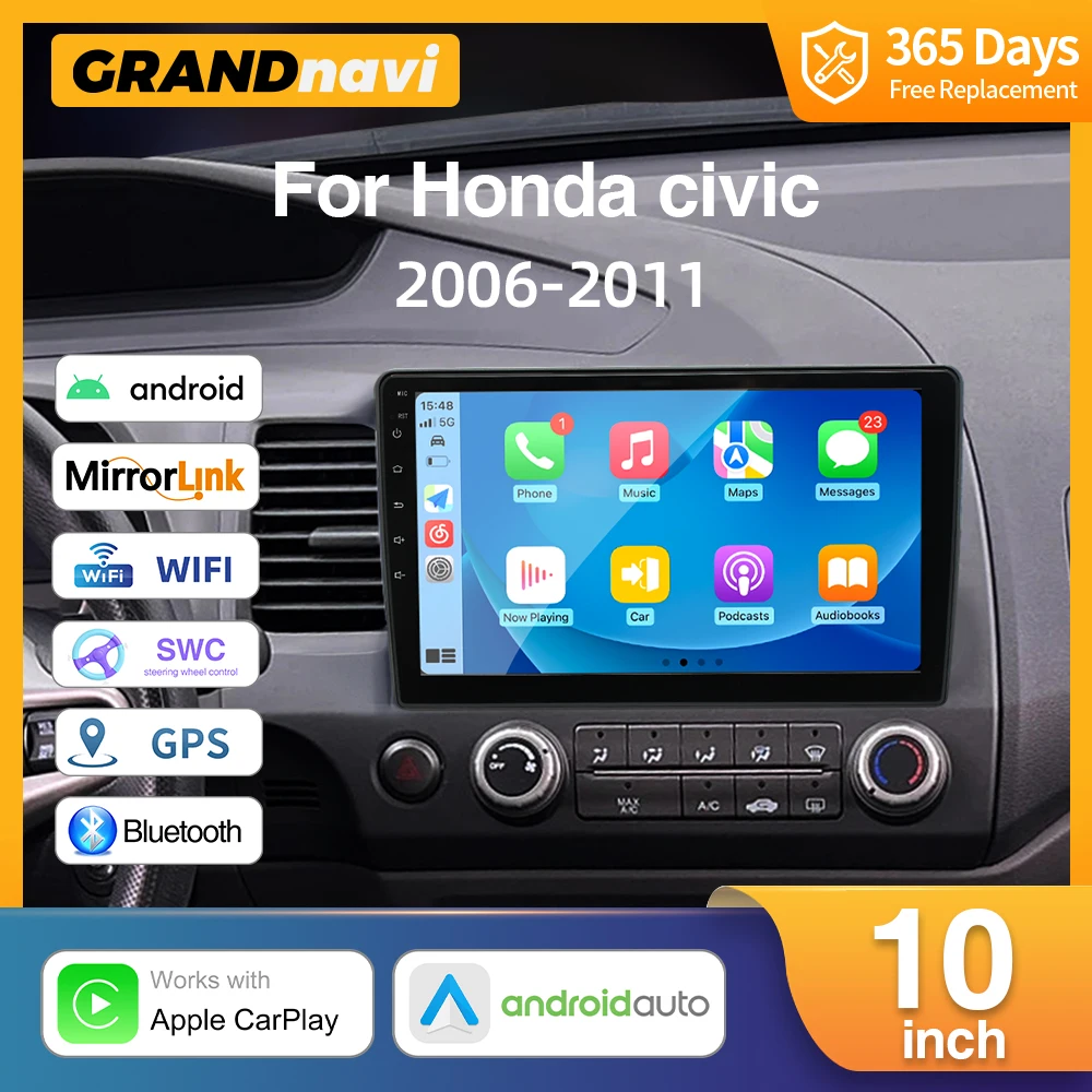 Android 13 Car Radio For Honda Civic 8 LHD 2006-2011 Multimedia Video Player Wireless Carplay Android Auto 10 Inch Stereo GPS