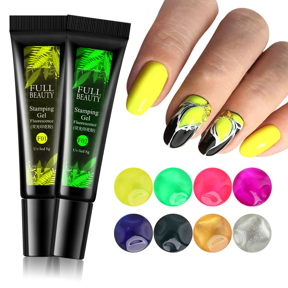 5/6pcs Fluorescent Stamping Plates Gel Nail Polish Manicure Set Hybrid Lacquer Gel For Nails Art Template Printing Accessories