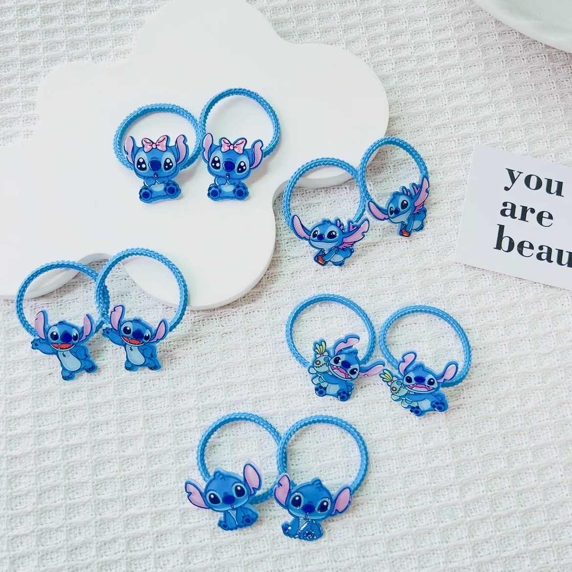 Christmas Hot Cute Disney Stitch Series Cartoon Elastic Hair Bands Rubber Hair Rope Delicate Girls Ponytail Headwear Accessories