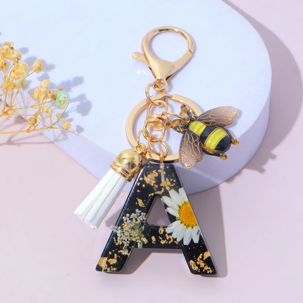 Fashion Bee Daisy Dried Flower Keychains Resin