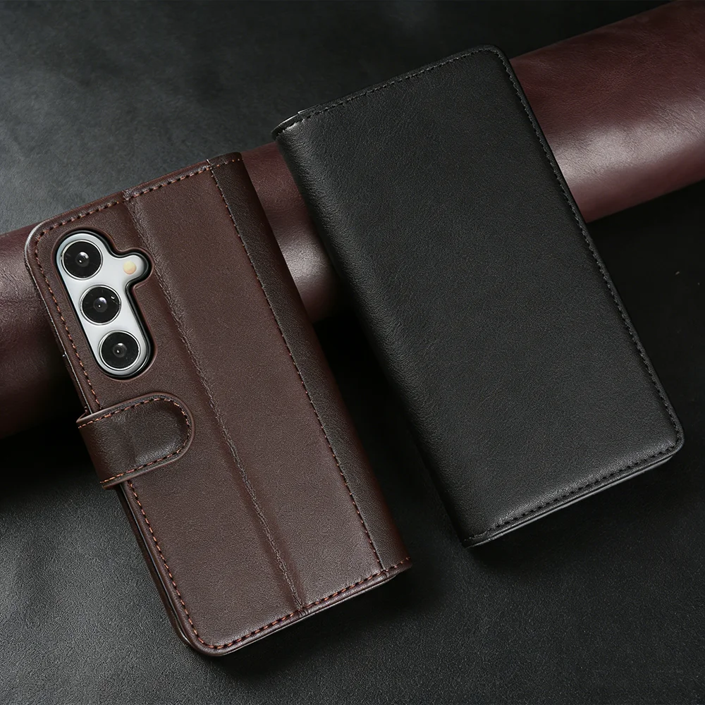 

Phone Case Cover For Samsung Galaxy A57 A37 A27 A17 A26 A36 A55 S24 S25 Ultra S26 Plus S23 FE Premium Genuine Leather Flip Case