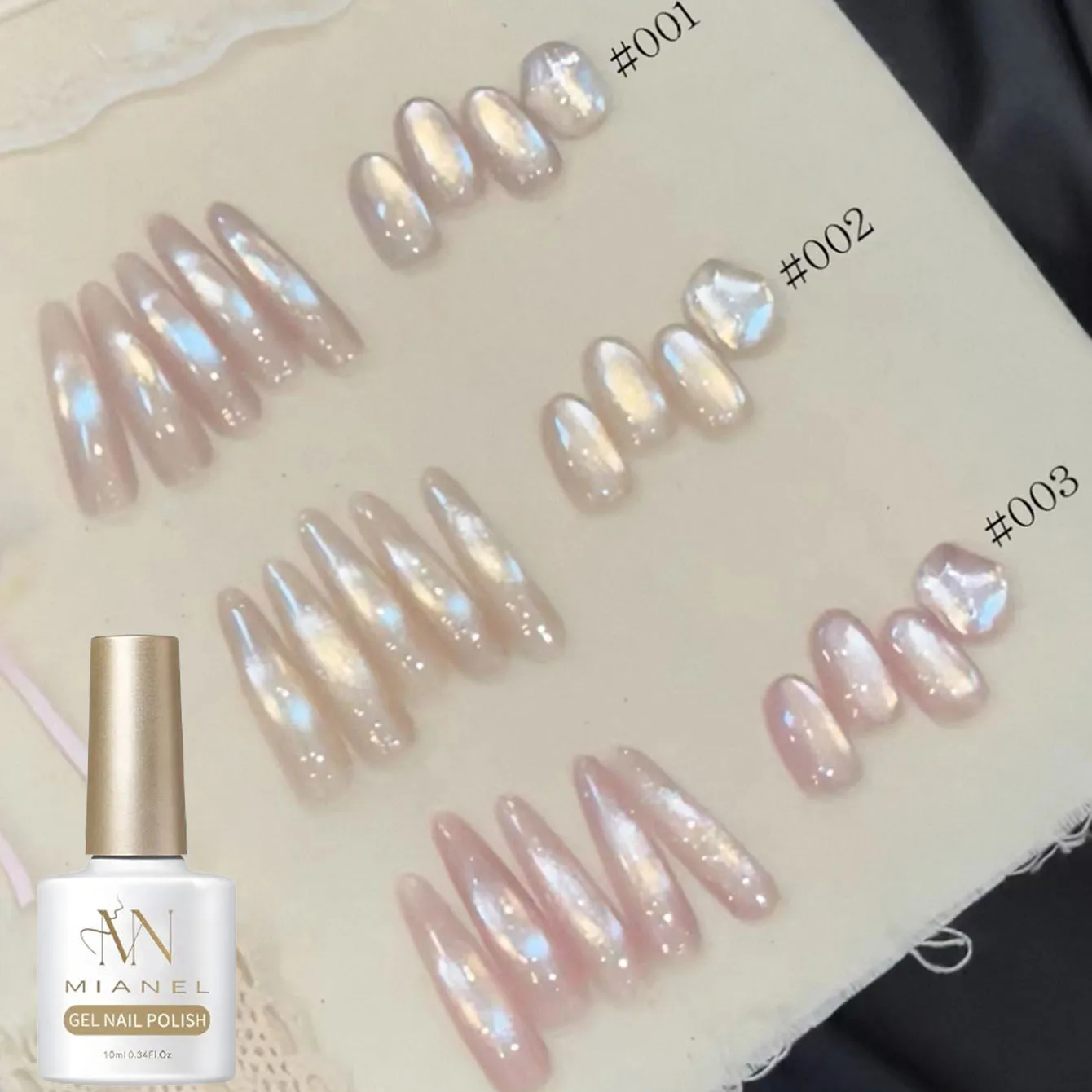 

MIANEL 10ML 2026 New Snow White Fairyland 3-Color Cat Eye Gel Nail Polish Sparkling Gold Shimmer Pink Satin Glass Bead Nail Art