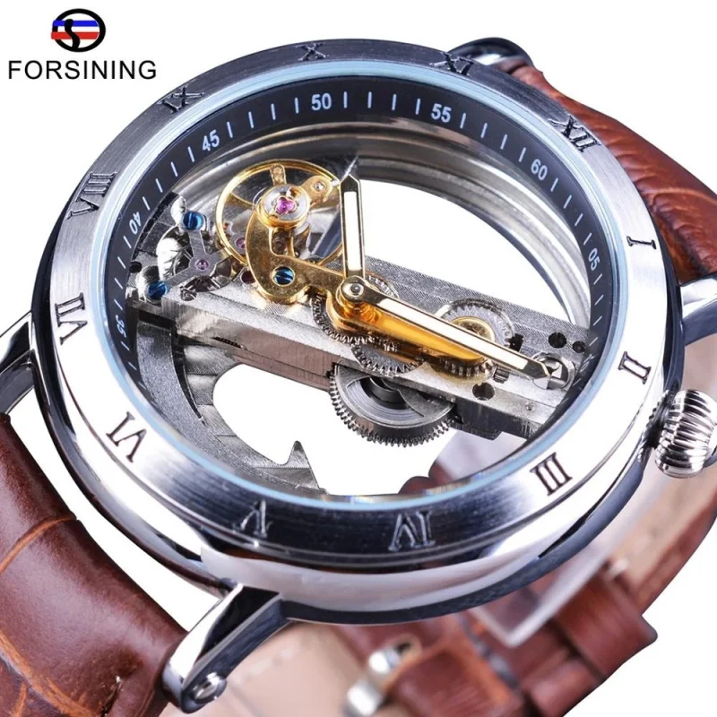 Official brand of free shippingBelt Double Transparent Hollow Automatic Mechanical One Machine Men's Watch Luminous Waterp