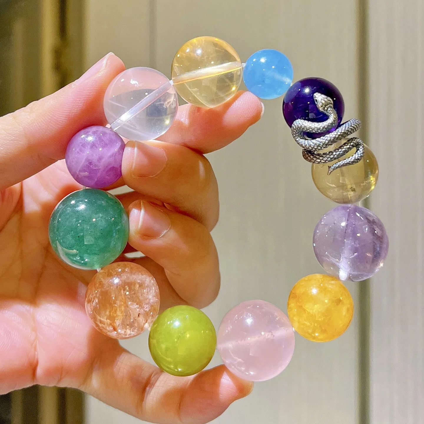 

Браслет Macaron Color с цитрином и несколькими драгоценными камнями, очень большая бусина, ювелирные изделия из стерлингового серебра 925 пробы с кристаллами