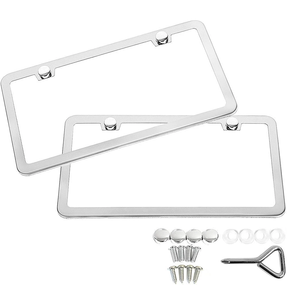 2pcs Stainless Steel Car License Plate Frame Cover Holder Accessoriesr Silver/ Black - Image 5