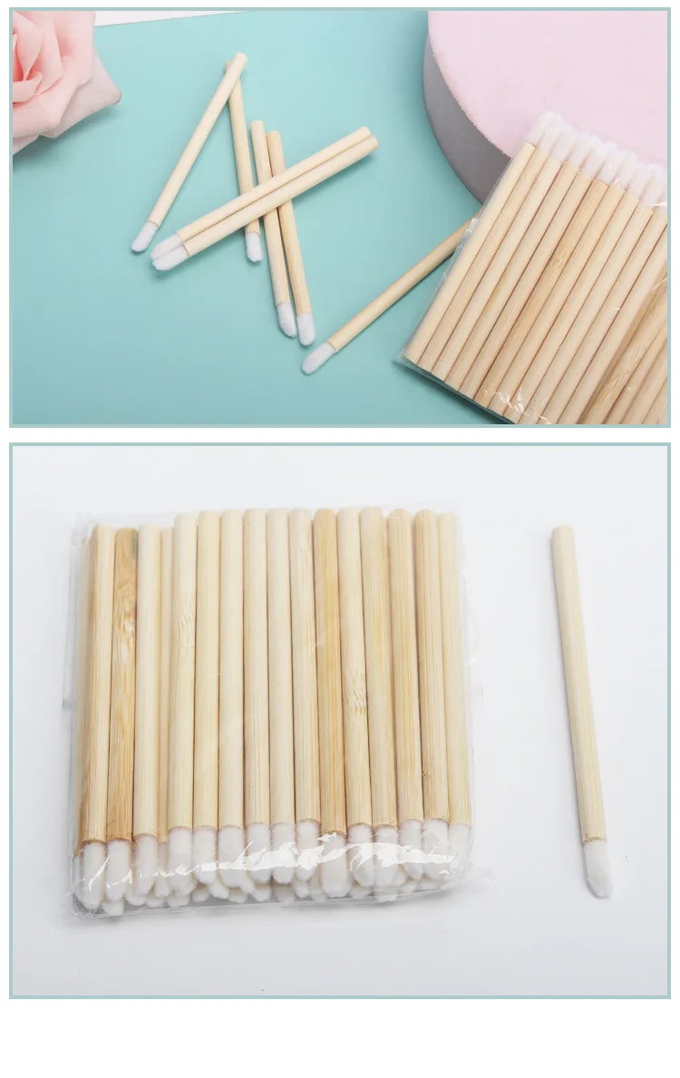 100Pcs Wooden Lipstick Applicators Disposable Lip Brush Set Fine Flocking Heads for Lip Gloss Lipstick Eyeshadow Makeup Daily