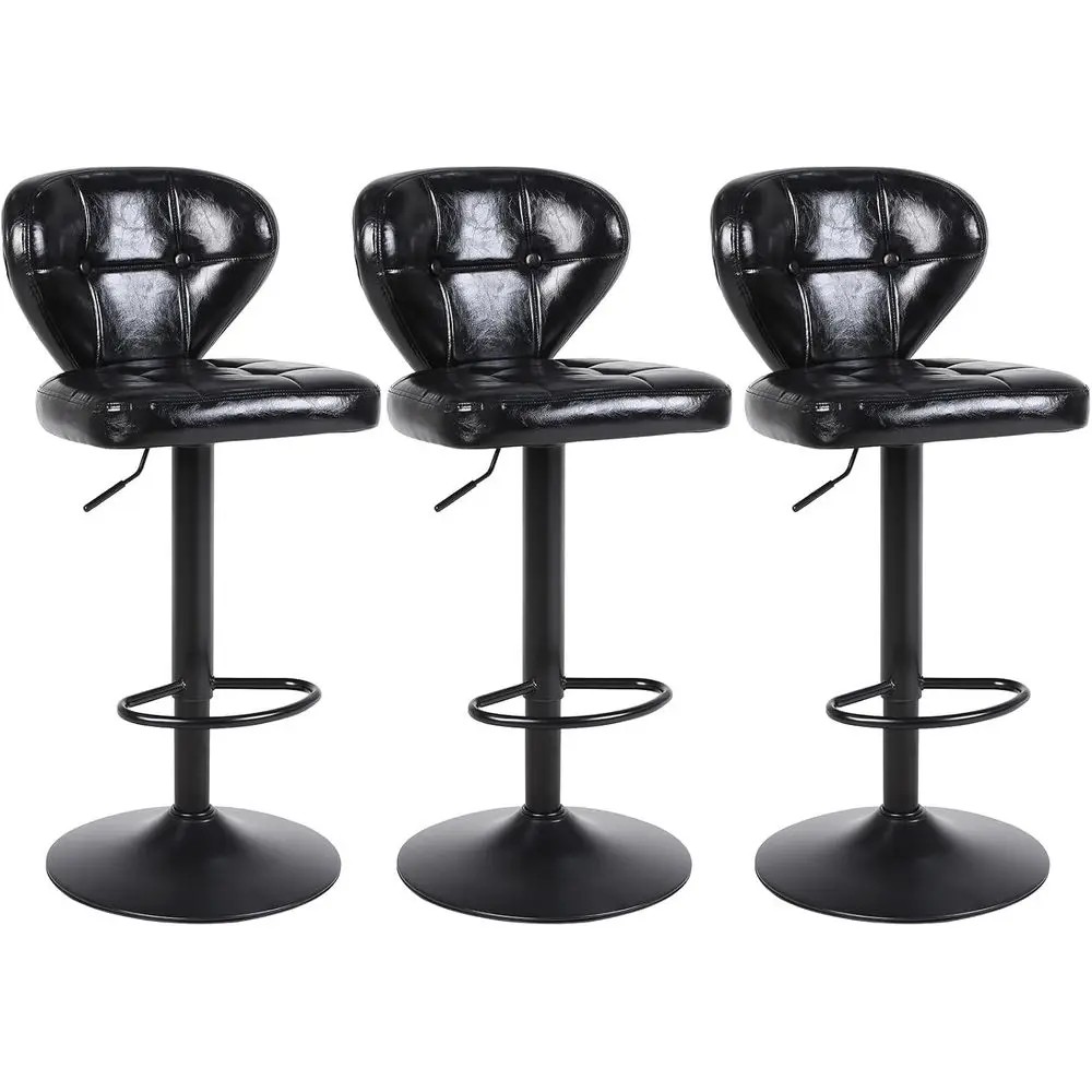 Set of 3 Swivel Counter Height Barstools - Adjustable Leather Chairs with High Backrest, Suitable for Kitchen Island or Dining R