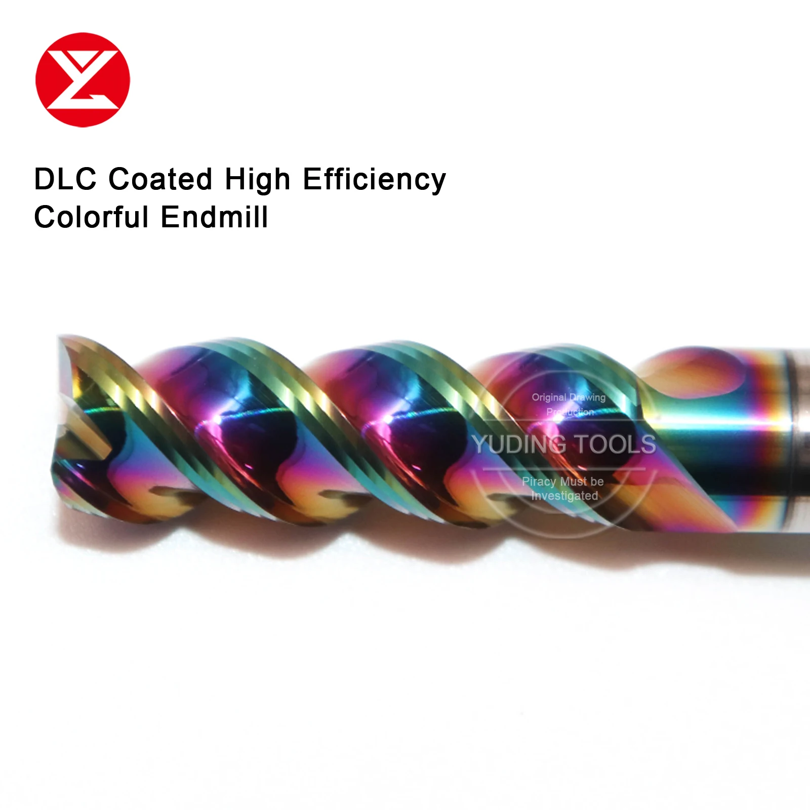 HRC60 DLC Coating Colorful High Gloss High Efficiency Aluminum Milling Cutter Tungsten Carbide Steel 3Flute End Mill 4 6 8 10mm