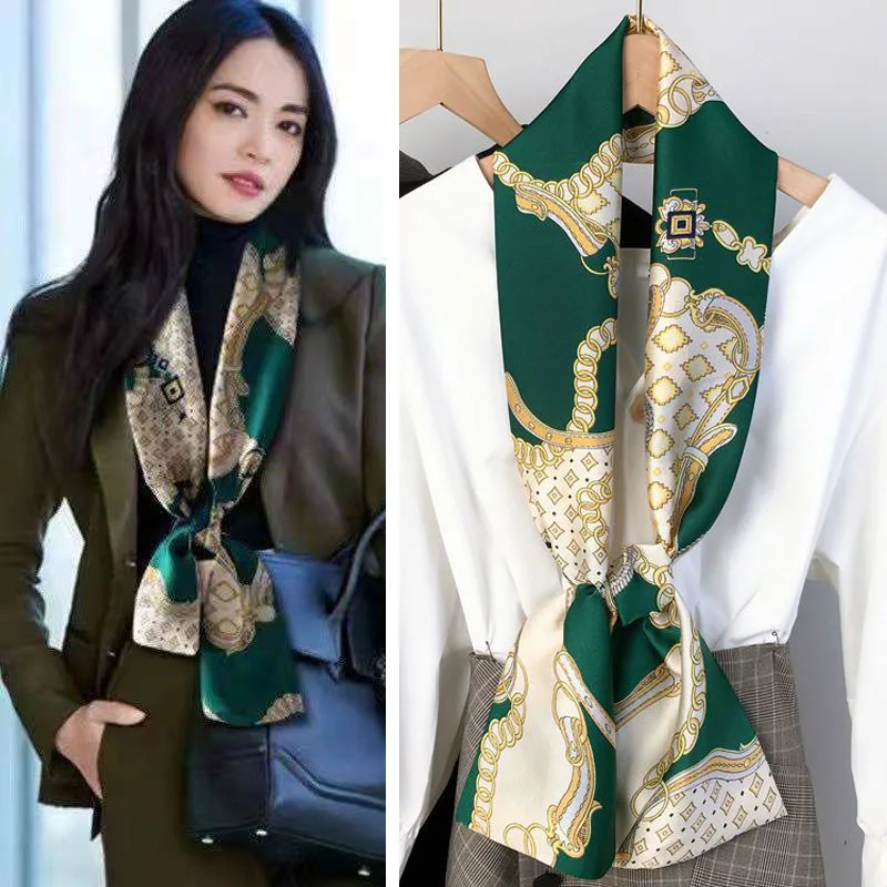 Luxury Popular Long Silk Scarf Shawls Print Headcloth Four Seasons Sunscreen Small Fashion Letter Silk Scarves Bandanna Foulard